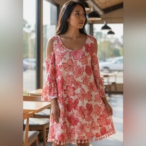 Simply Southern Floral Pink Open Shoulder Dress Size XL